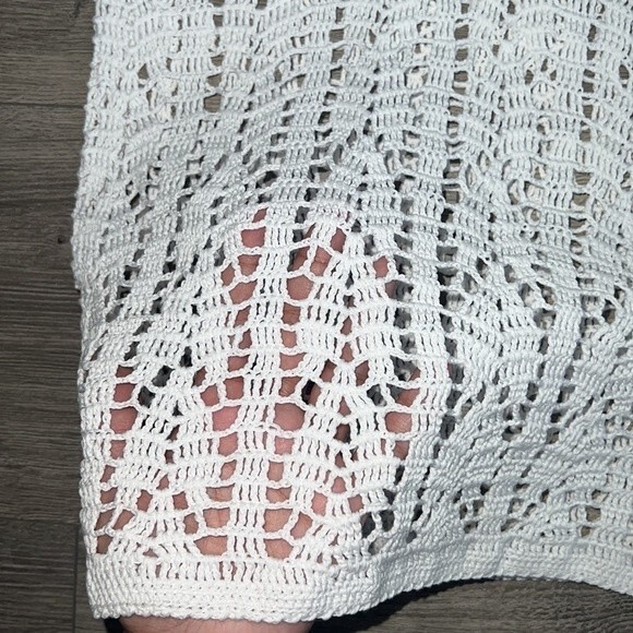 THEORY Crochet Open Knit Top Medium Unlined White Coastal Resortwear Bohemian - Picture 7 of 10